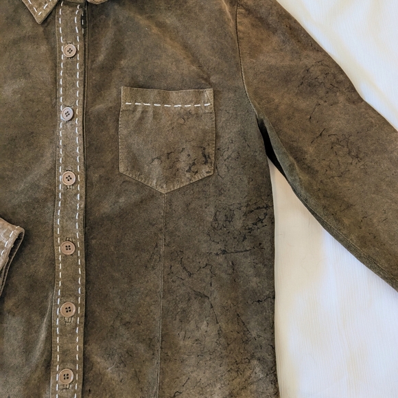 90s VTG Brown Leather Button Up Shirt - Picture 8 of 13